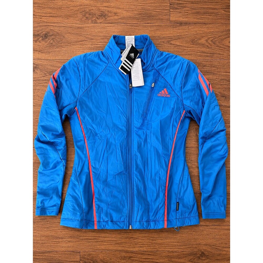 Adidas Women’s Large Blue Orange Full Zip Athletic Jacket Running Windbreaker